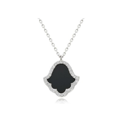 Khmissa Etc... pendant, white gold, diamonds and onyx