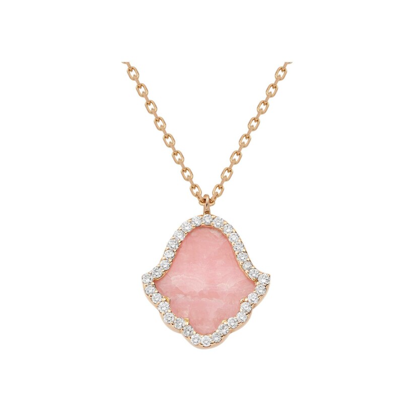 Khmissa Etc... pendant, pink gold, diamonds and rhodochrosite