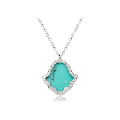 Khmissa Etc... pendant, white gold, diamonds and turquoise