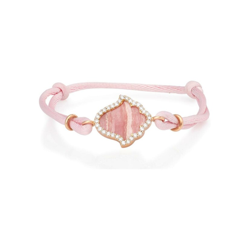 Bracelet Khmissa Etc… en or rose, diamants et rhodochrosite
