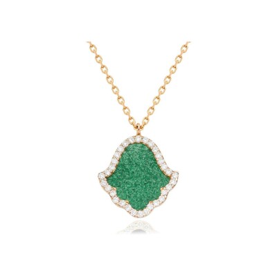 Collier Khmissa Etc… en or rose, diamants et aventurine verte