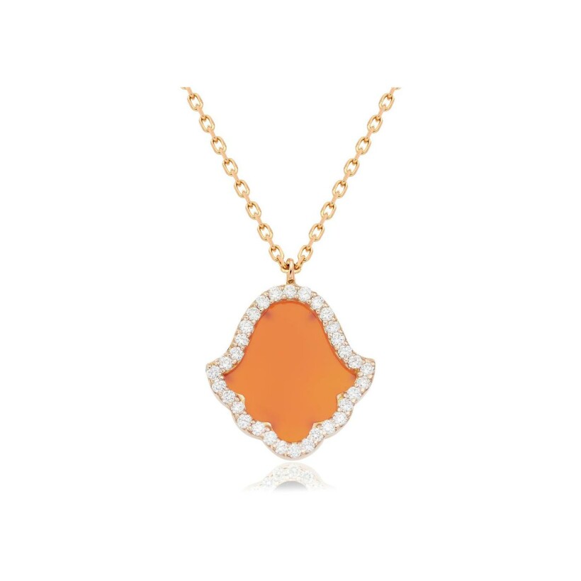 Khmissa Etc… necklace, rose gold, carnelian and diamonds