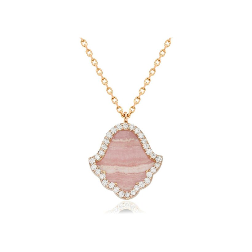 Khmissa Etc… necklace, rose gold, rhodochrosite and diamonds