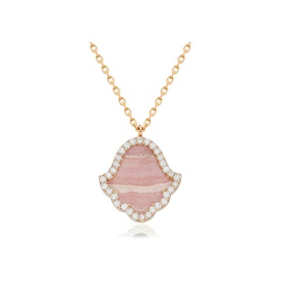 Collier Khmissa Etc… en or rose, diamants et rhodochrosite