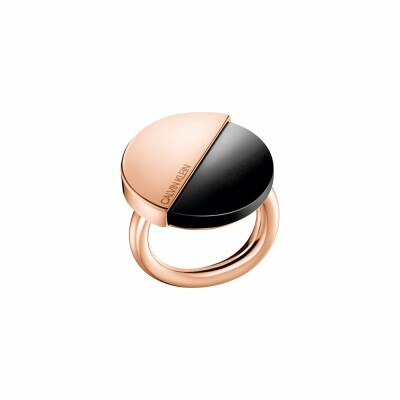 Bague Calvin Klein Spicy en métal doré rose et onyx, taille 51-52