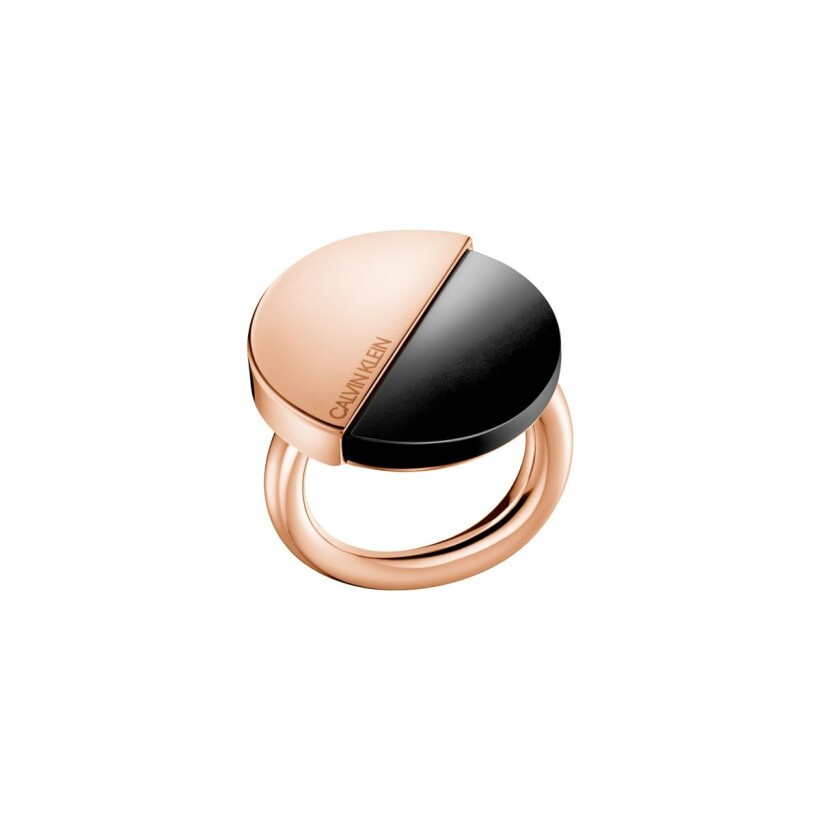 Bague Calvin Klein Spicy en métal doré rose et onyx, taille 54-55