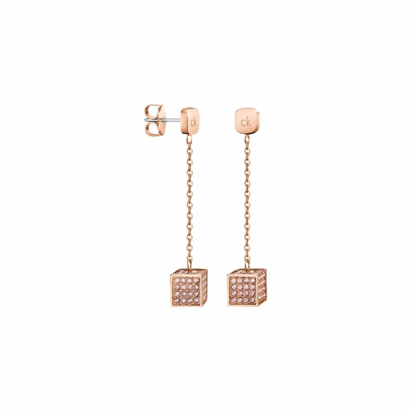 Boucles d'oreilles Calvin Klein Rocking en métal doré rose et cristaux précieux