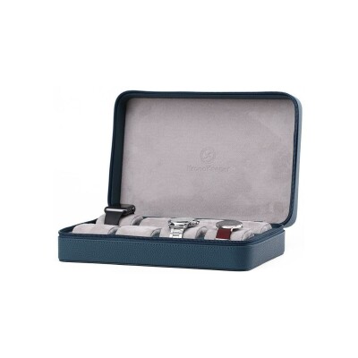 Ecrin de voyages Kronokeeper Tiboulen pour 8 montres en cuir bleu