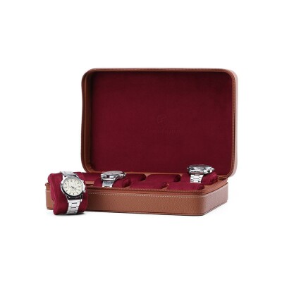 Ecrin de voyages Kronokeeper Tiboulen pour 8 montres en cuir camel