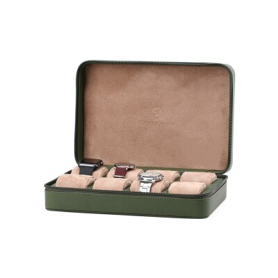 Ecrin de voyages Kronokeeper Tiboulen pour 8 montres en cuir vert