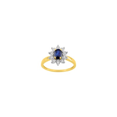 Bague en or jaune, or blanc, saphir et diamants