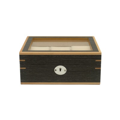 Boite à montres Kronokeeper Clipperton 6 en bois gris avec couvercle en verre