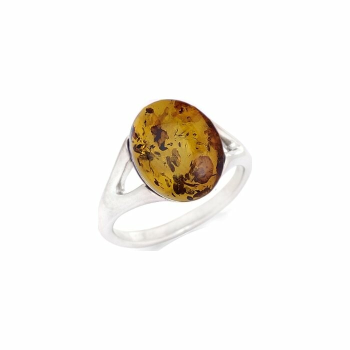 Bague Classique en argent rhodié et ambre