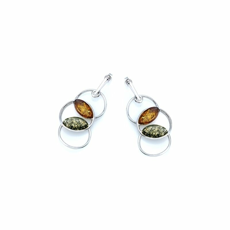 Boucles d'oreilles en argent rhodié et ambre