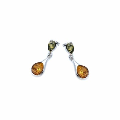 Boucle d'oreille Classique en argent rhodié et ambre