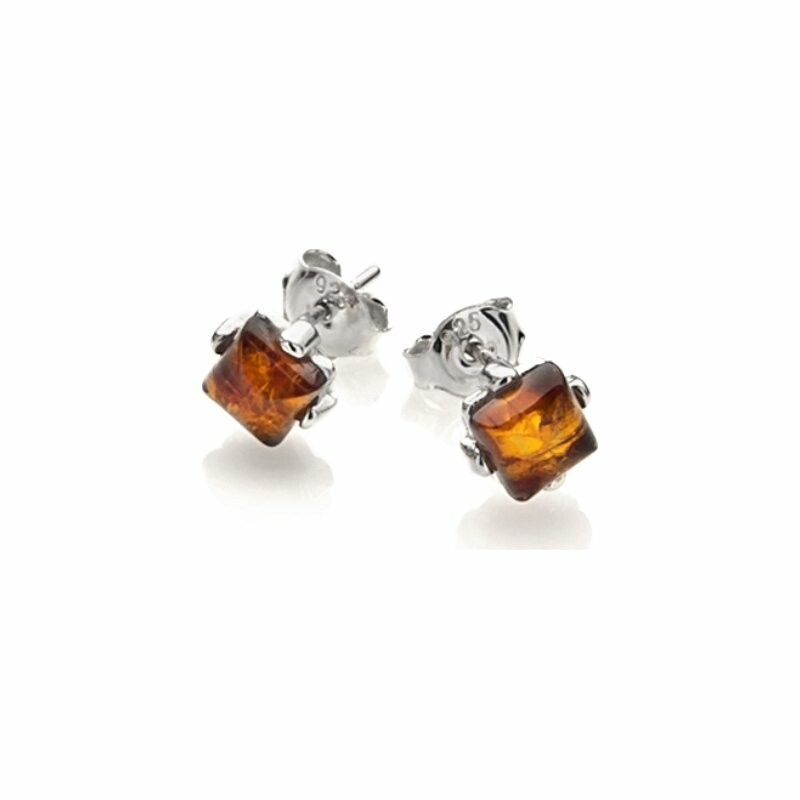 Boucles d'oreilles en argent rhodié et ambre