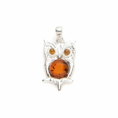 Pendentif en argent rhodié et ambre