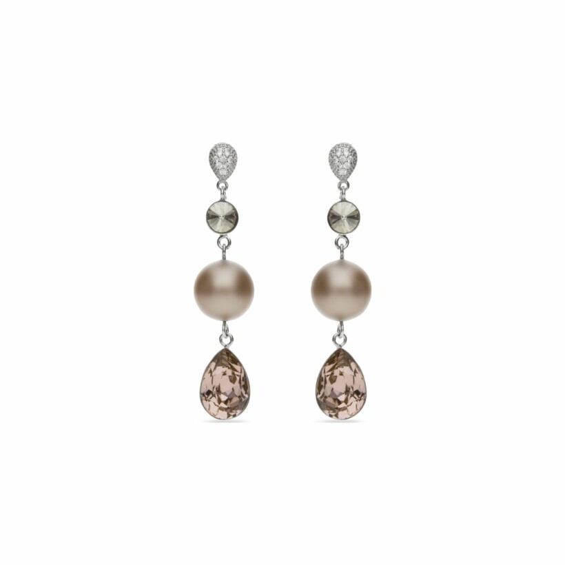 Boucles d'oreilles Spark Primadonna en argent, cristaux, perles de cristaux et zircone