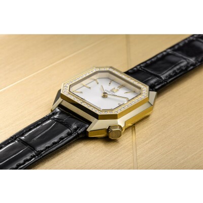 Montre March LA.B Lady Mansart Electrique - Diamants Or 18k - Alligator Noir