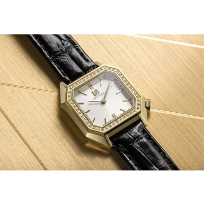 Montre March LA.B Lady Mansart Electrique - Diamants Or 18k - Alligator Noir