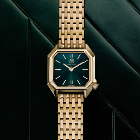 Montre March LA.B LADY MANSART ELECTRIQUE 26 MM - EMERALD - Acier Poli Brossé 9 Maillons Doré