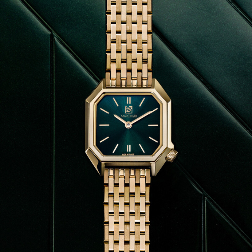 March LA.B LADY MANSART ELECTRIC 26 MM Watch - EMERALD - Brushed polished steel 9 gold links