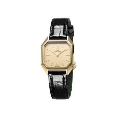 Montre LADY MANSART ELECTRIQUE 26 MM - GOLDEN HOUR - Alligator Noir Grandes Ecailles