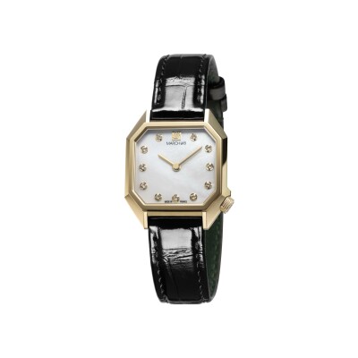 Montre March LA.B Lady Mansart Electrique - Nacre Or 18k - Alligator Noir