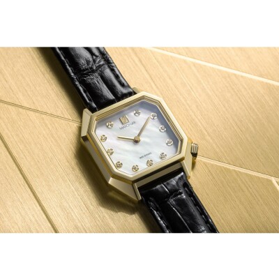 Montre MARCH LA.B LADY MANSART Electrique - Nacre Or 18k - Alligator Noir