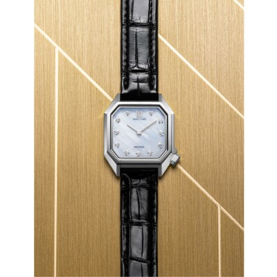 Montre MARCH LA.B LADY MANSART Electrique - Nacre Acier - Alligator Noir