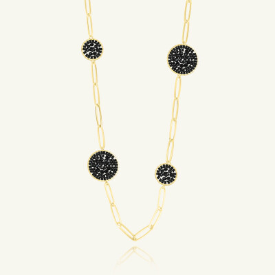 Sautoir Sàntibé Bijoux Laguna en laiton, métal doré et perles noir