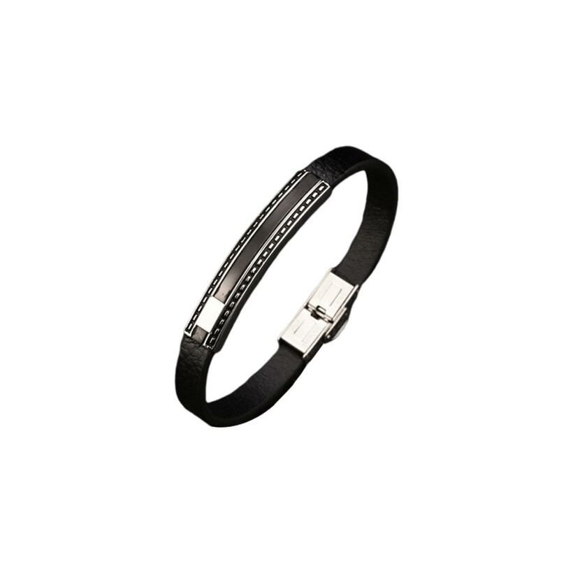 Bracelet LeeCooper en acier noir et cuir