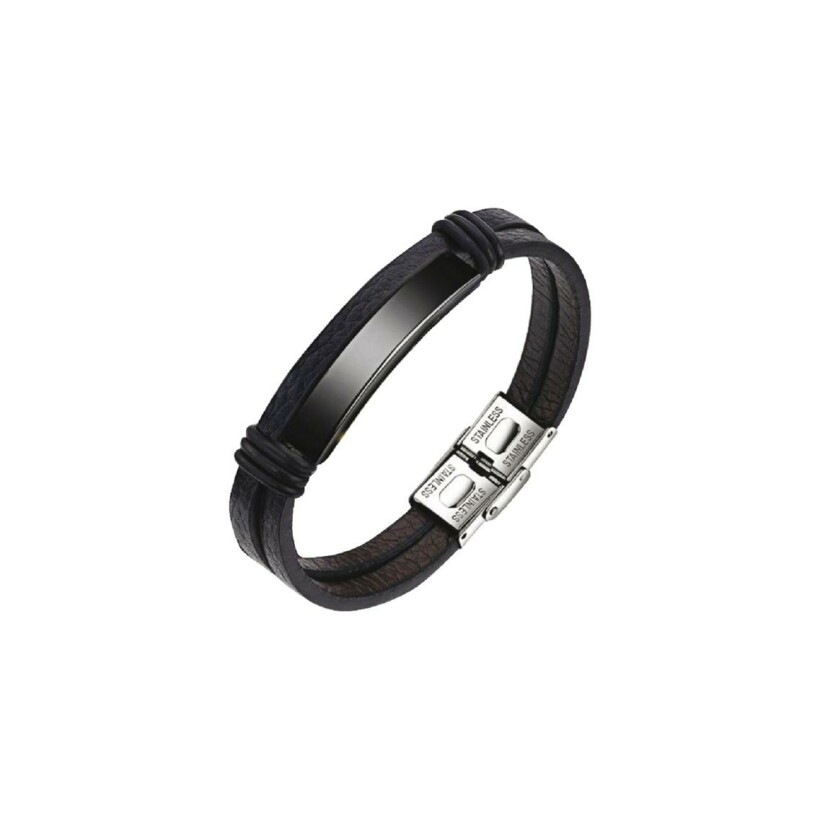 Bracelet LeeCooper en acier noir et cuir