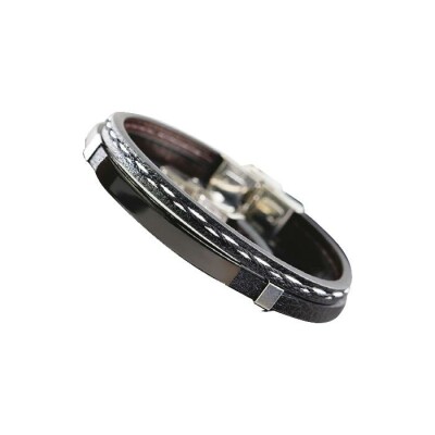 Bracelet LeeCooper en acier noir et cuir