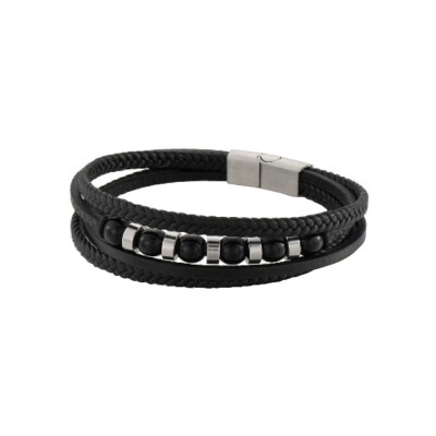 Bracelet LeeCooper en acier noir et cuir