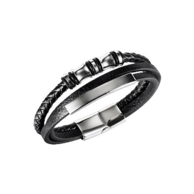 Bracelet LeeCooper en acier noir et cuir