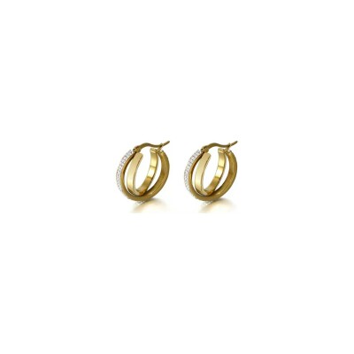 Boucles d'oreilles créoles LeeCooper en métal doré et strass
