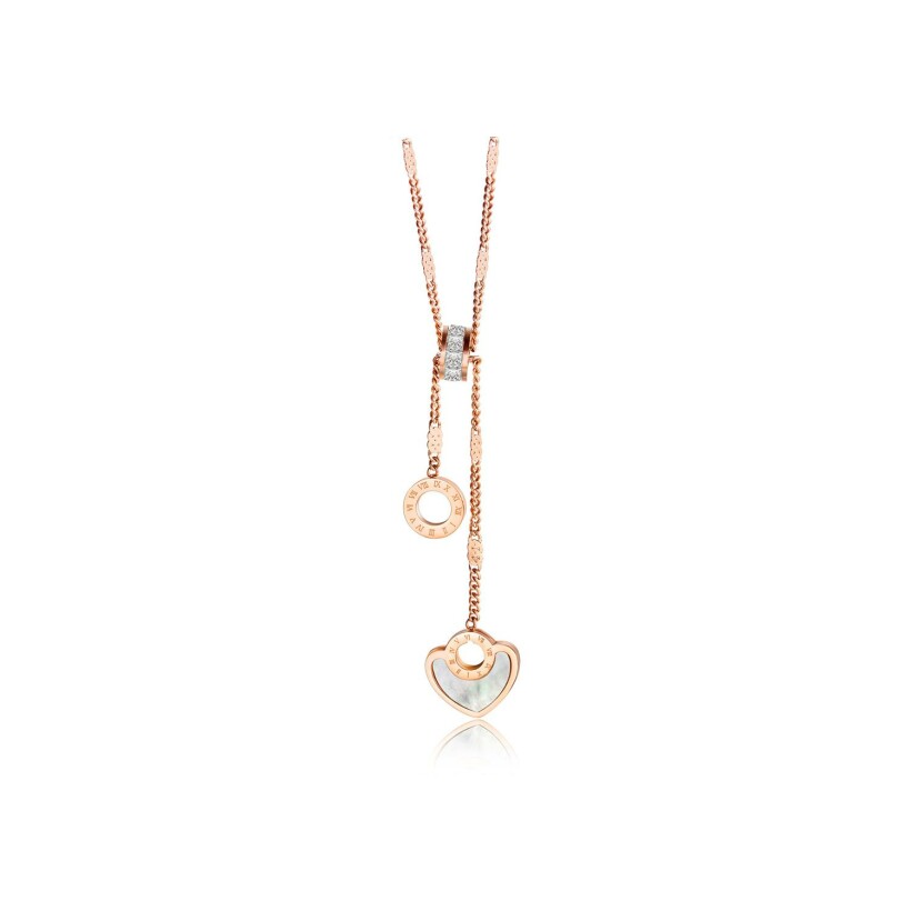 Collier LeeCooper en métal doré rose, nacre et oxydes de zirconium