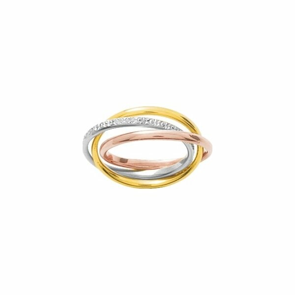 Alliance fantaisie 3 anneaux en or jaune, or blanc et or rose