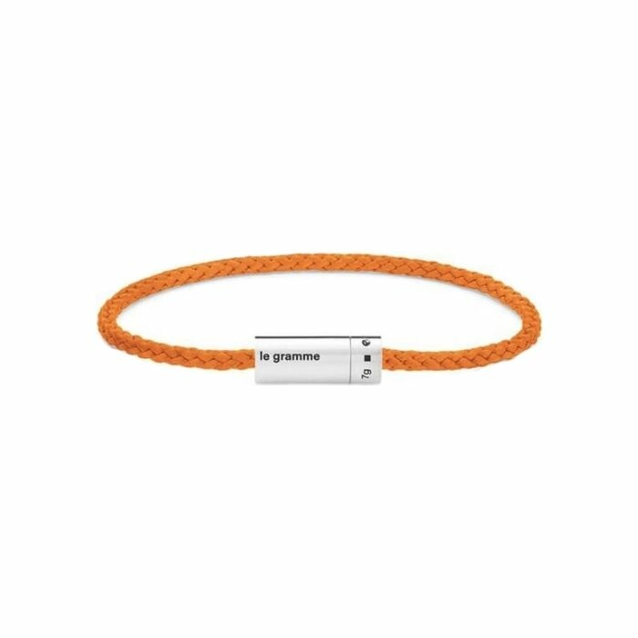 le gramme Nato orange cable bracelet, polished silver, 7 grams