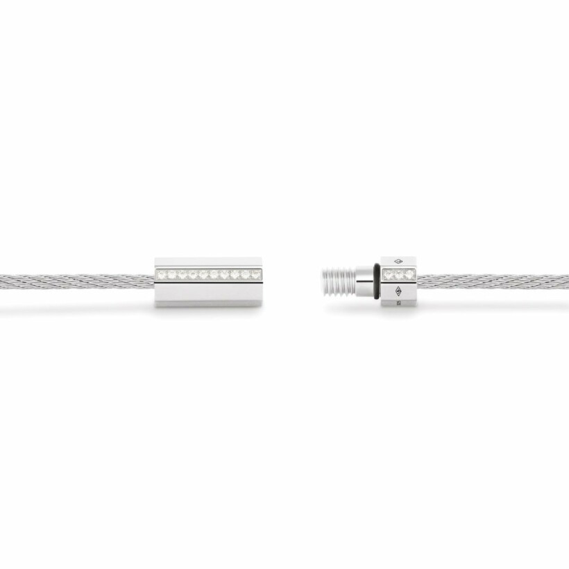 le gramme octagon cable bracelet, polished silver and 1 row of white diamonds, 7 grams