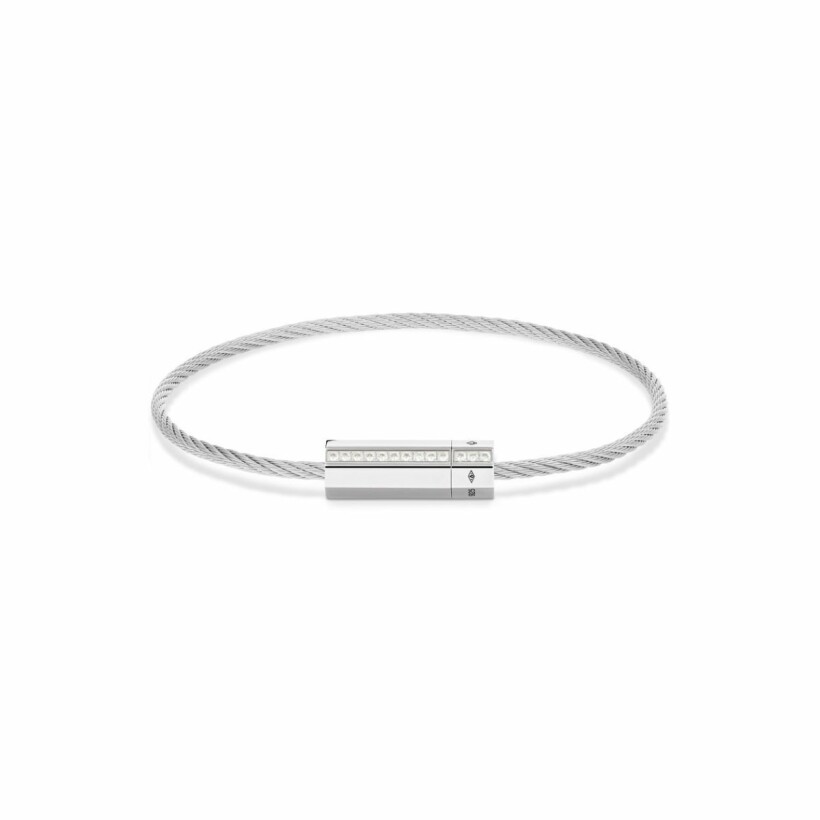 le gramme octagon cable bracelet, polished silver and 1 row of white diamonds, 7 grams