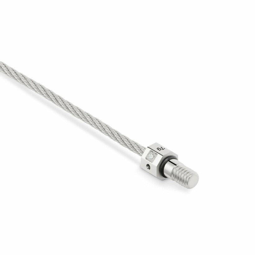 le gramme octagon cable bracelet, polished silver, 1 white diamond, 7 grams