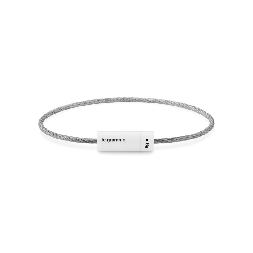 Le gramme Cable bracelet in brushed white ceramic, 5 grams