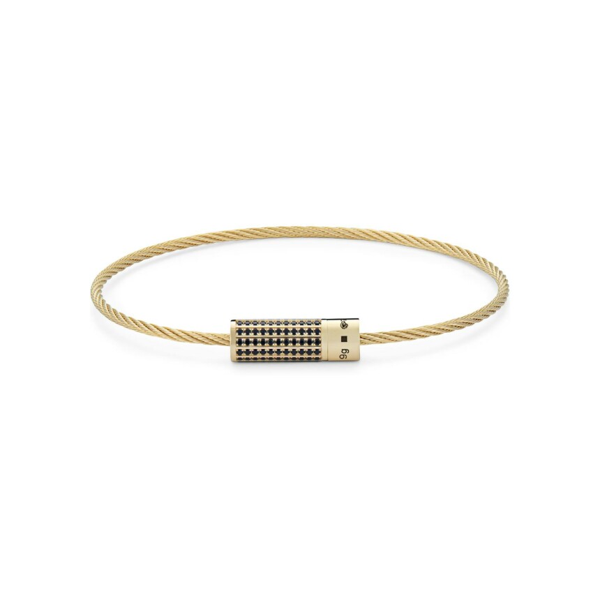 le gramme cable bracelet polished yellow gold and black diamonds, 9 grams
