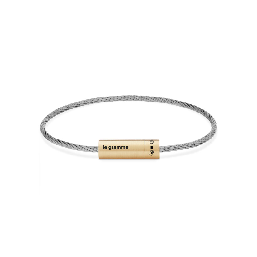 le gramme cord in titanium, yellow gold and polished silver, 6 grams bracelet