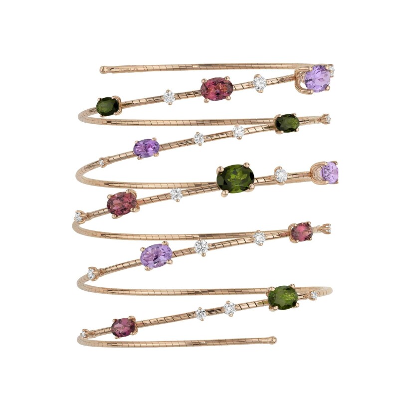 Bracelet 5 rangs Mattia Cielo Pietre en or rose, titane, diamants, améthyste et tourmaline