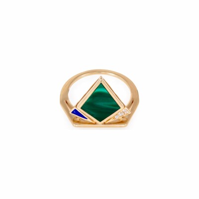 Bague Atelier Nawbar The Nina Ring en or jaune, diamants, malachite et lapis lazuli