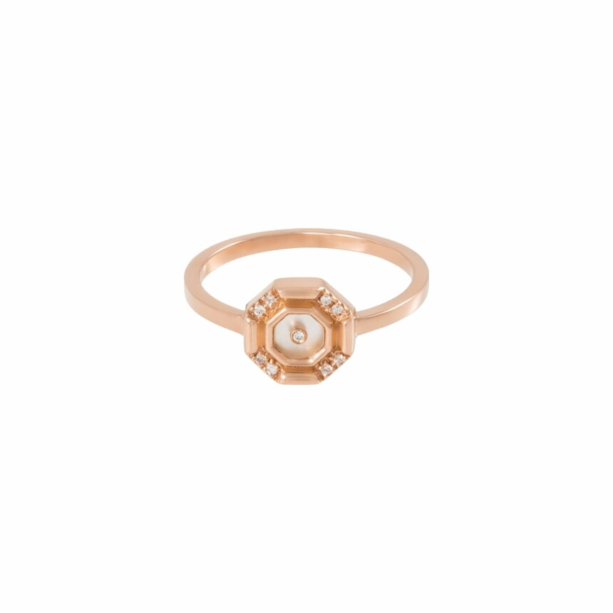 Atelier Nawbar Mini Hexagon ring, pink gold, diamonds and mother of pearl