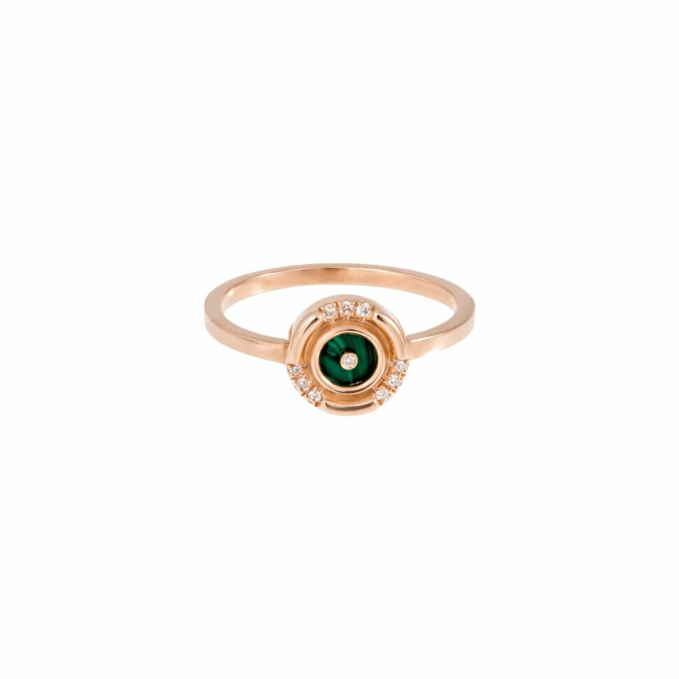 Atelier Nawbar Mini Round ring, pink gold, diamonds and malachite